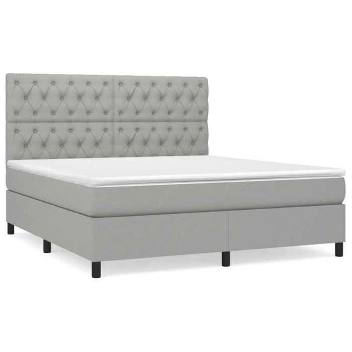 3142025 vidaXL Lit à sommier tapissier avec matelas Gris clair 160x200cm Tissu