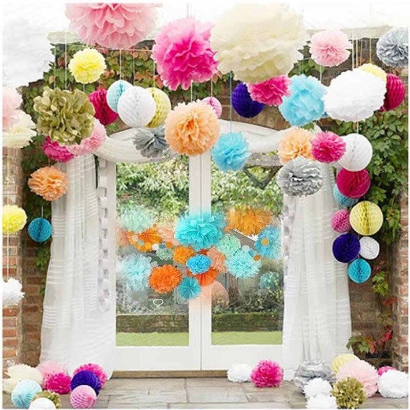 10-35cm Tissue Paper Pompoms Wedding Decorative Paper Flowers Ball Baby Shower Birthday Party Decoration paper pom poms DIY