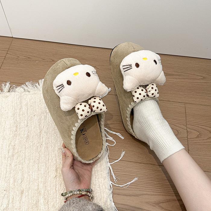 Kitty cat cute lazy bag head slippers women wear 2025 autumn and winter casual one-pedal thick-soled half slippers