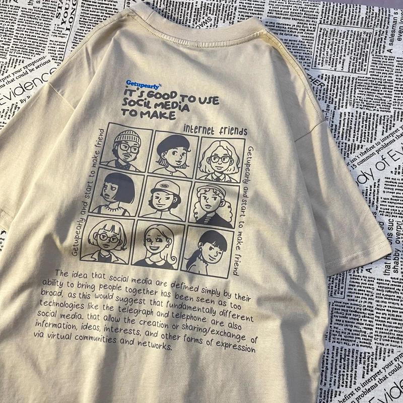 Originální tričko setkání síťařů americký retro styl pánské dámské potisk kulatý výstřih volné nadměrné krátký rukáv bavlněné tričko