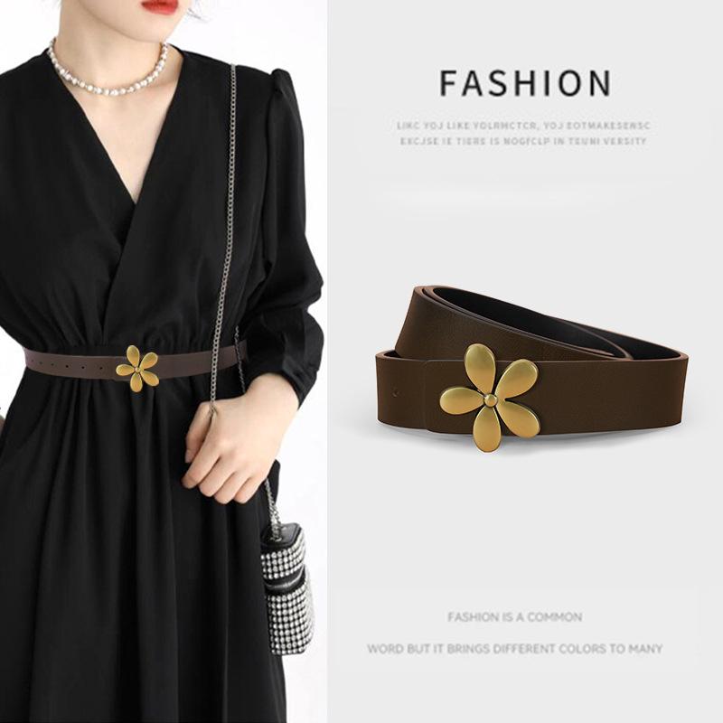 Women's Belt Smooth Buckle Casual and Fashionable Simple Versatile Belt Women's Decorative Dress Skirt Straps Thin Belt