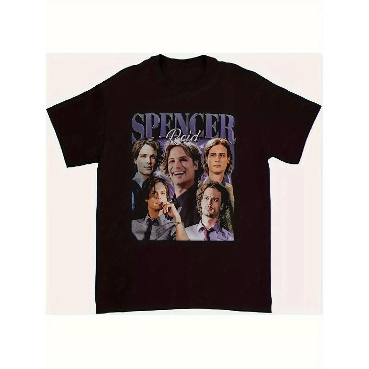 Spencer Reid Criminal Minds TV Show Vintage Graphic T-Shirt - 200g Heavyweight Cotton Retro 90s TV Series Tee with Spencer Reid & Characters Print, S чёрный