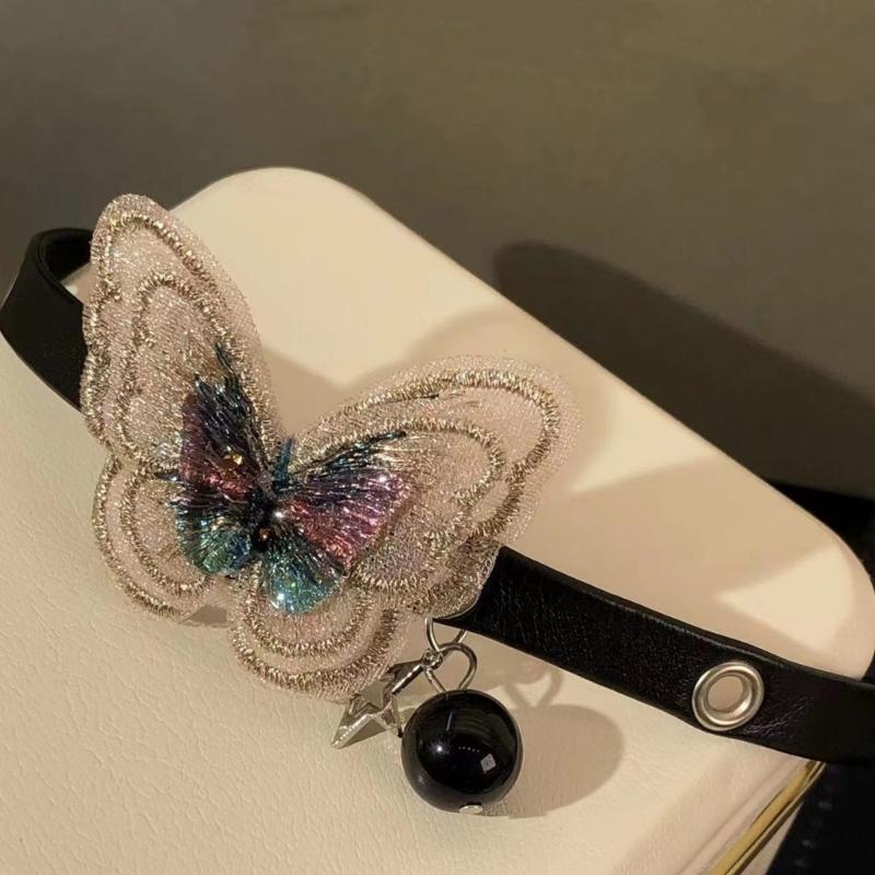 Sweet Cool Butterfly Choker Fashion Clavicle Chain Necklace Party Jewelry Simple Y2K Clavicle Chain PU Leathers Necklace