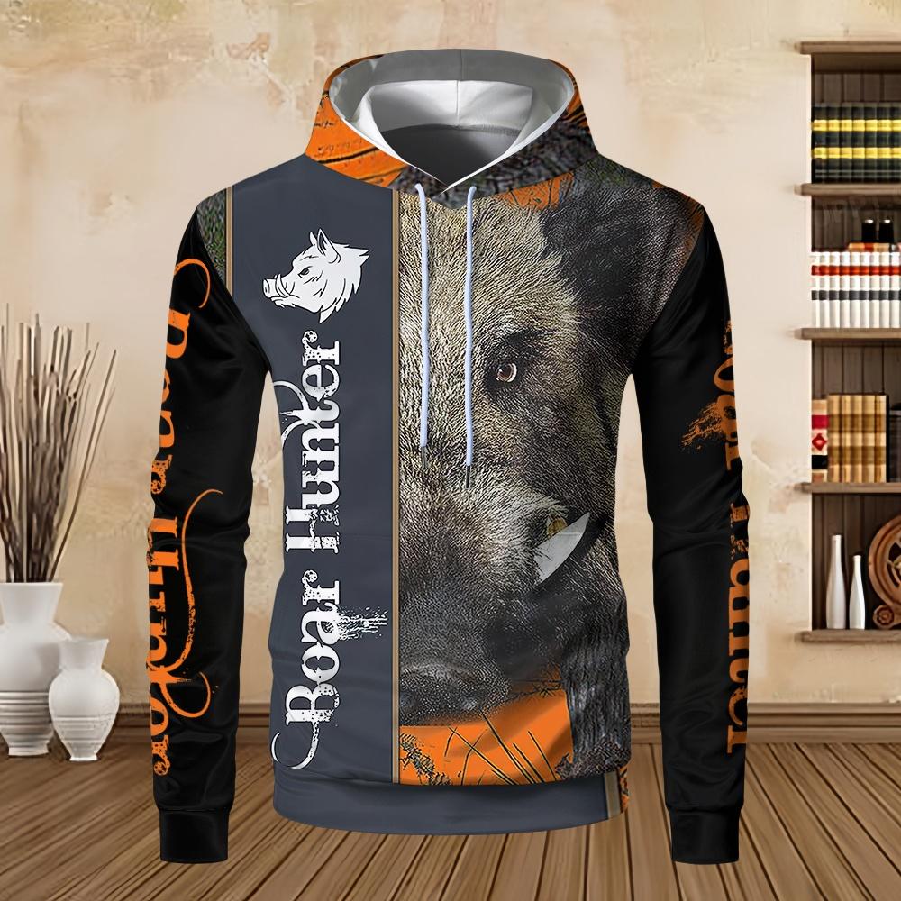 Sweatshirts for Men Boar Hunting Orange Camo 3D Prin Unisex Harajuku Kangaroo Pocket Casual Street Sweatshirt Pullover Hoodies