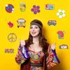 Junkin 60 Pieces 60's Hippie Groovy Party Tie Dye Birthday Party Decoration Cutouts Accents Hippy Retro Flower Peace Sign Cutouts 60's Vibe Wall