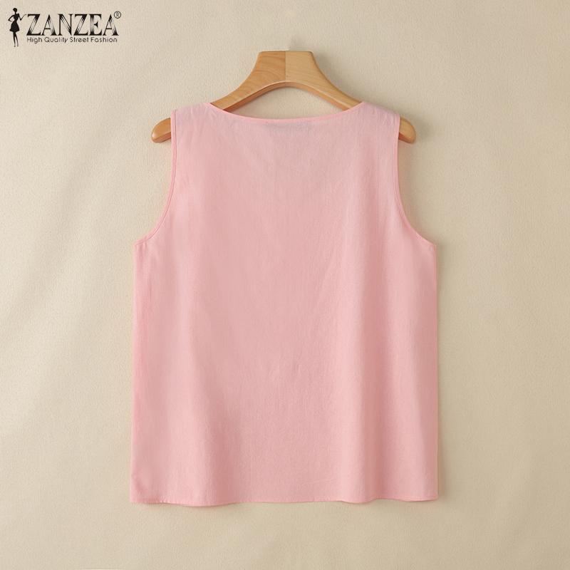 ZANZEA Women Casual Round Neck Solid Color Sleeveless Cotton Vest Tank Tops