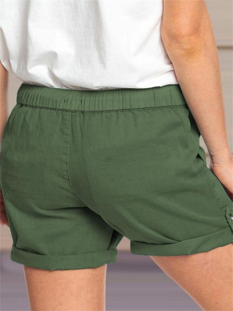 2025 Women's Casual Solid Color Straight-Leg Lace-Up Shorts