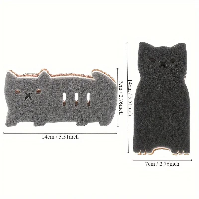 Juego de 4 esponjas de cocina con forma de gato: gruesas y duraderas, ideales para lavar y limpiar platos.