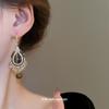 "Maillard Tiger Eye Stone Tassel Earrings: Retro French Palace Style for Women"