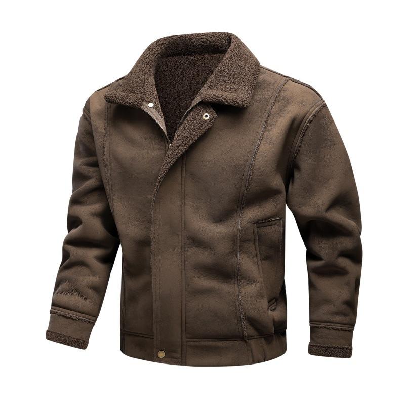 

Интегрированная меховая замшевая плюс бархатная кожаная куртка для осени и зимы, мужская ретро куртка-мотоциклетка с лацканами, шерстяная американская куртка XXXXL