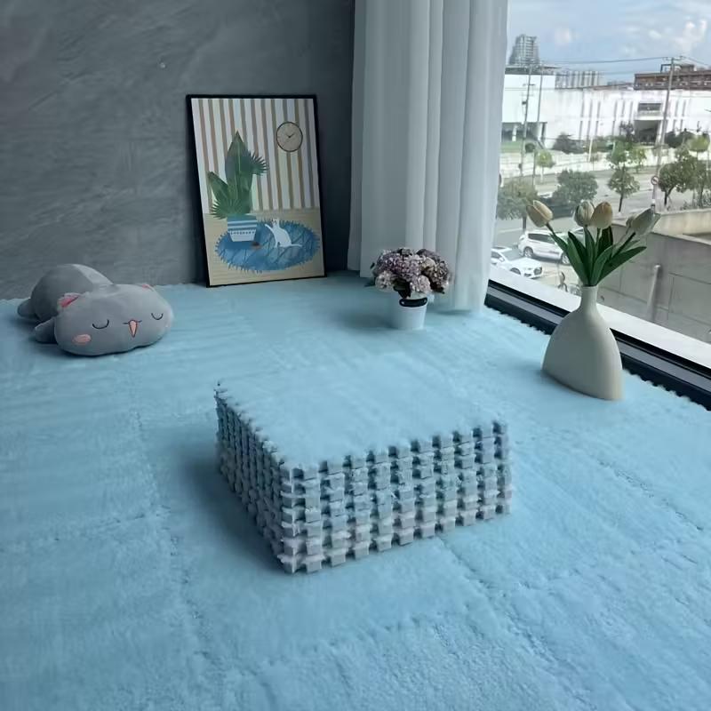 30x30cm EVA Foam Plush Interlocking Floor Mat Soft Carpet Tiles Play Mat Non-Slip Puzzle Rug for Home Living Room