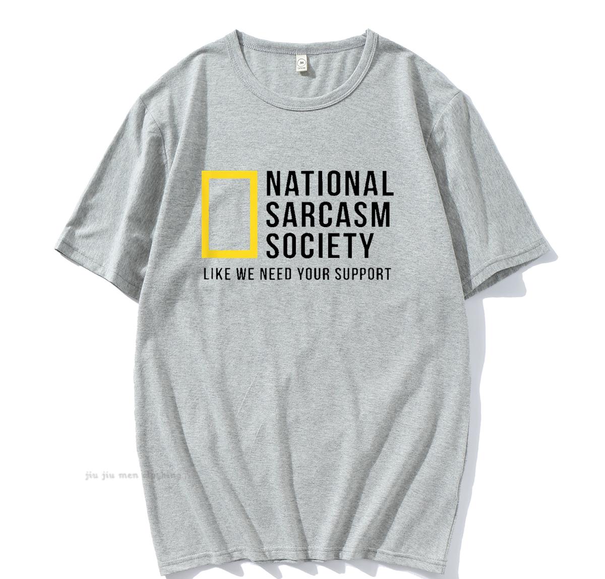 Национальное общество сарказма Смешная саркастическая мужская женская футболка с буквенным принтом, футболка из хлопка, мужская свободная повседневная футболка M