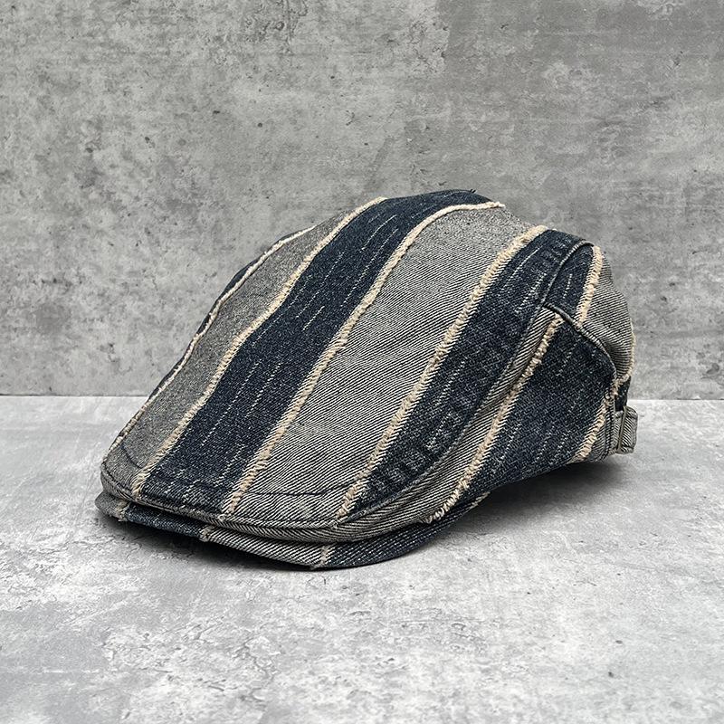 Spring And Summer Striped Retro Cap Men S And Women S Beret Versatile Retro Forward Hat M（55-58cm）