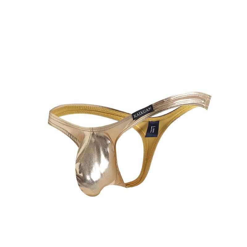 Shiny T-Back Thongs Men Sexy Bulge Pouch G-String Penis Bag Underwear Bikini Trunks Fashion Glossy Underpants Gay Soft Panties