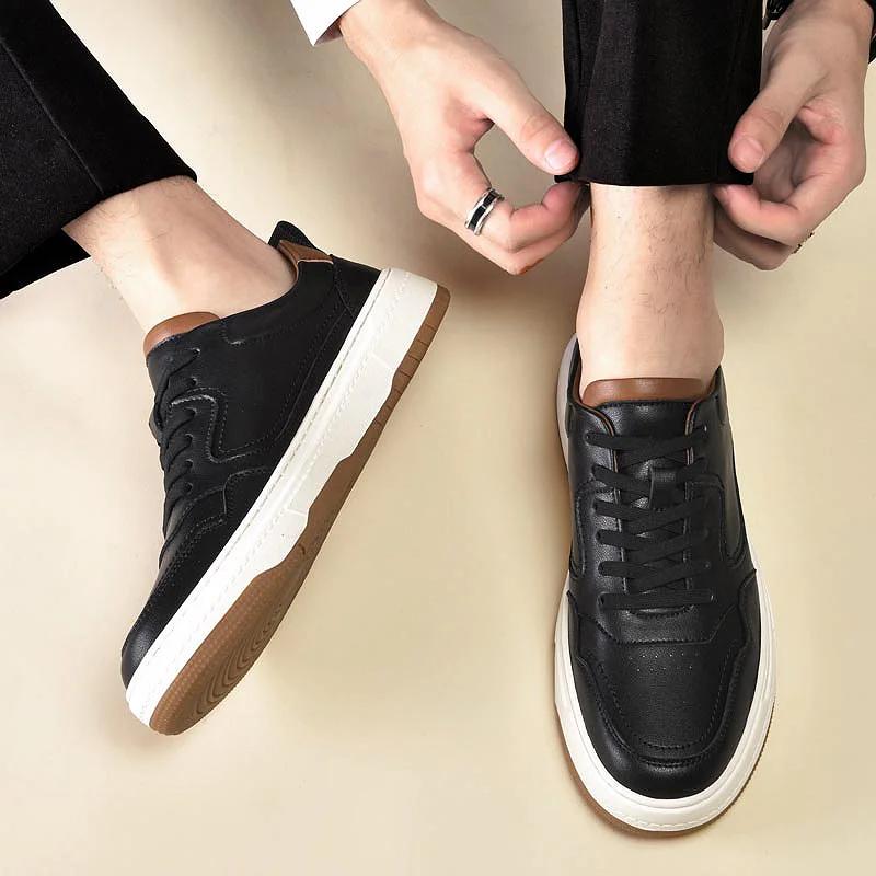 Fashion White Men's Sneakers New Trend Casual Shoes For Men Genuine Leather Male Skate Footwear Fashion Vulcanize Shoes Versatile Flats