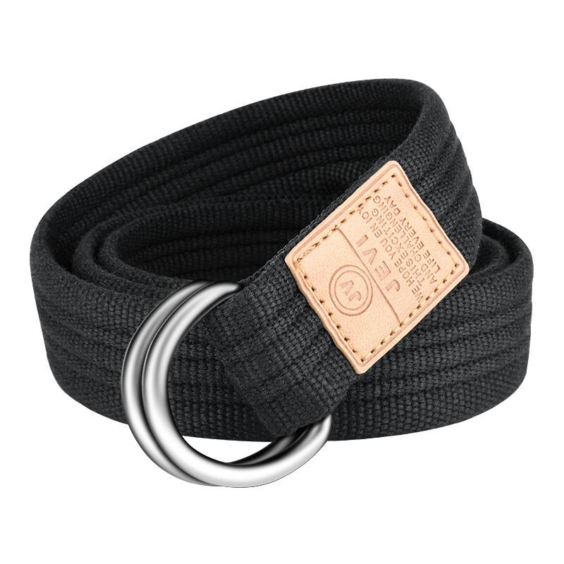 JEVI Men s Casual Double Ring Buckle Woven Canvas Belt