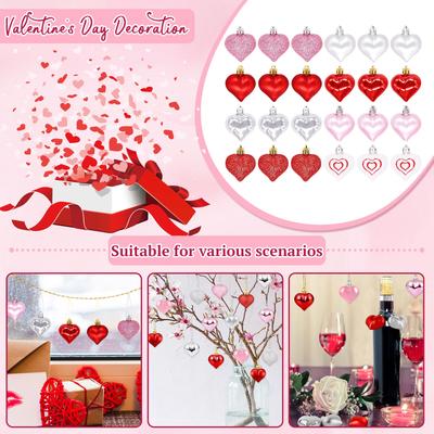 24pcs Valentine's Day Heart Shaped Decorations, Valentine's Day Heart Shaped Decorations, Heart Shaped Balls For Home Tree Decorations