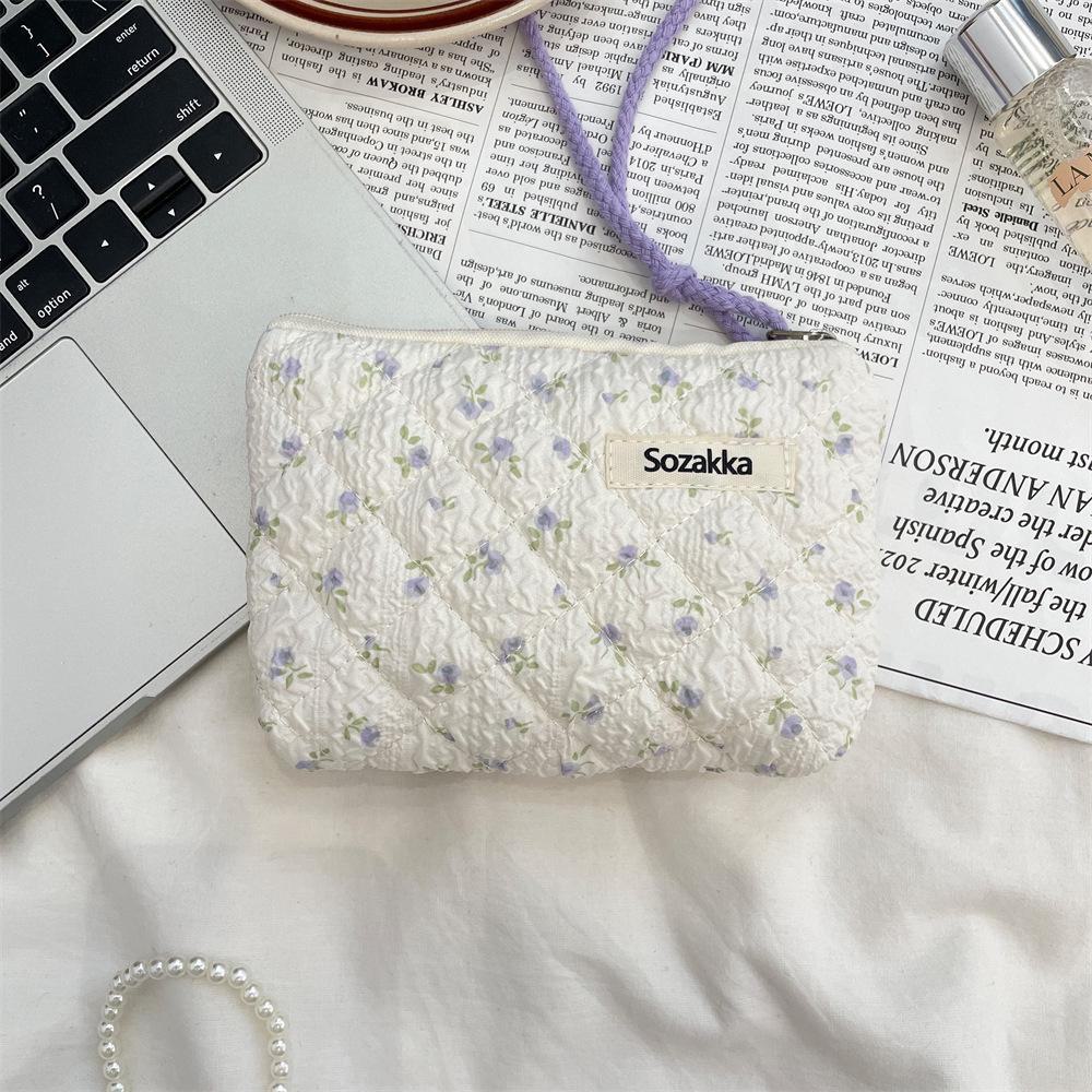 

Стеганая хлопковая гигиеническая салфетка с цветочным рисунком и косметичка - большая вместимость, симпатичная, мягкая Rice bottom purple flower фиолетовый