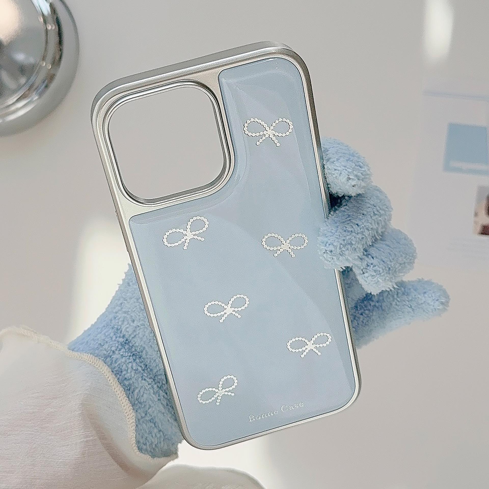 

Gilded Ins Blue Bow 16pro Max Mobile Phone Case Iphone15 Drop Glue 14 Suitable for Huawei P70pro Hard Samsung S25ULTRA