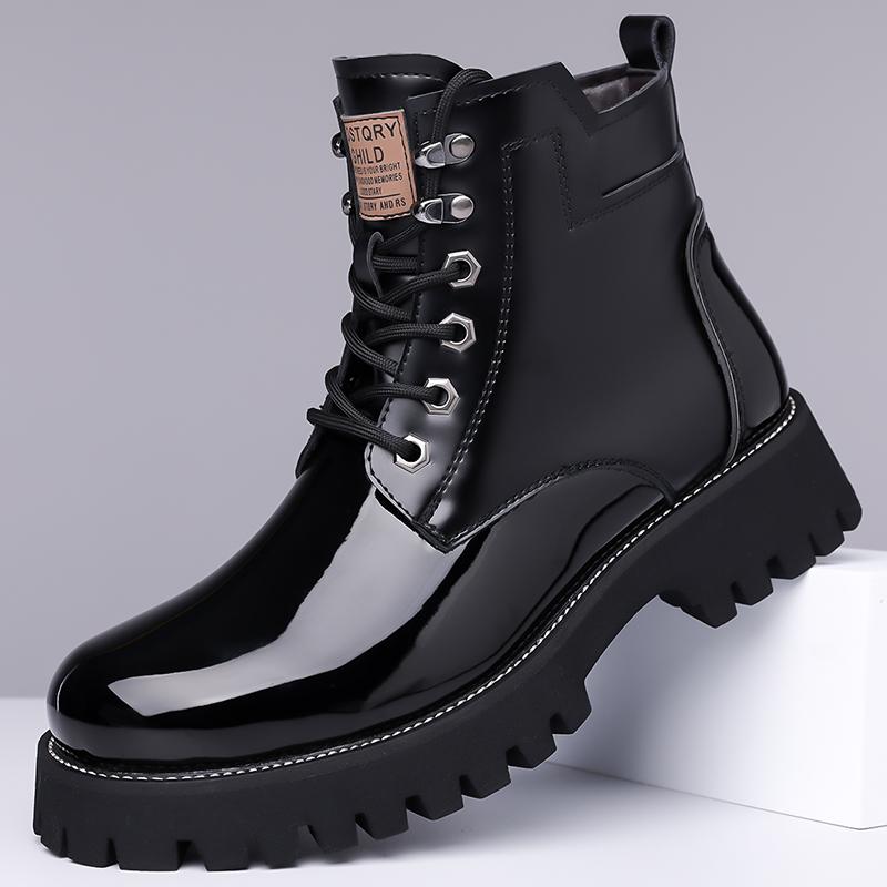 

Мужские ботинки с высоким голенищем из ПУ, на толстой подошве, на низком каблуке, модные ботильоны, деловые повседневные мужские ботинки 44