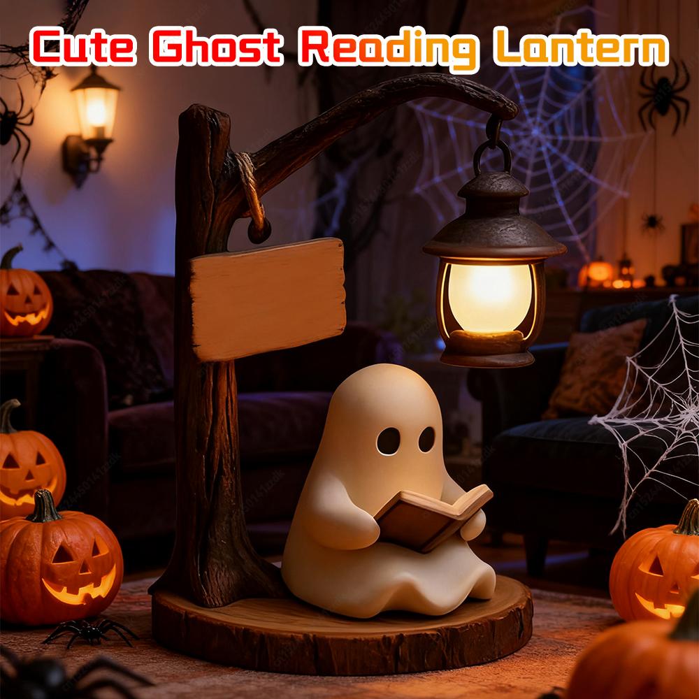 Cute Ghost Reading Lantern Home Ofice Desktop Ornament Creative Halloween Party Gift Novelty Decorative Vehicles Prop  for Bedro