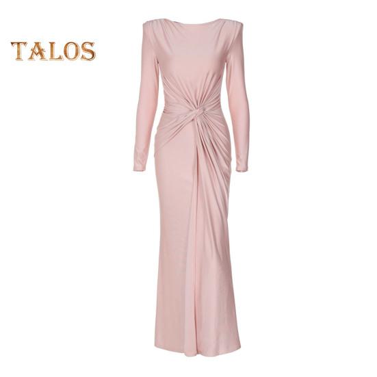 Abito da Sera da Donna Pieghettato Decorazione Nodo Vestibilità Slim Girocollo Chiusura con Cerniera sul Retro Lunghezza Totale Matrimonio Festa Ballo Abito Lungo
