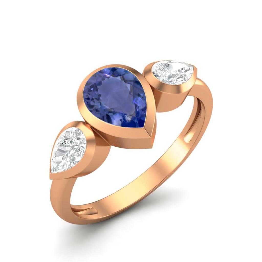 Pear Shape Tanzanite Gemstone Rose Gold Plated 925 Sterling Silver Ring