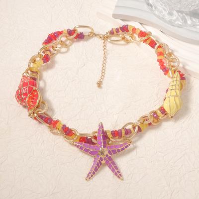 European and American Fashion Color Ocean Style Retro Hip-hop Alloy Dripping Oil Conch Starfish Personality Trend Women's Necklace
