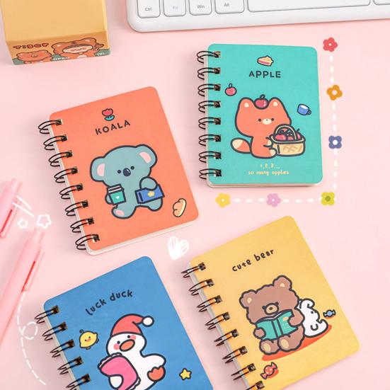 2Pcs Mini Cute Spiral Notebook Cartoon A7 Side-Turning Coil Notebook Smooth Writing Pocket Notepad 80 Pages for Study Office Journaling