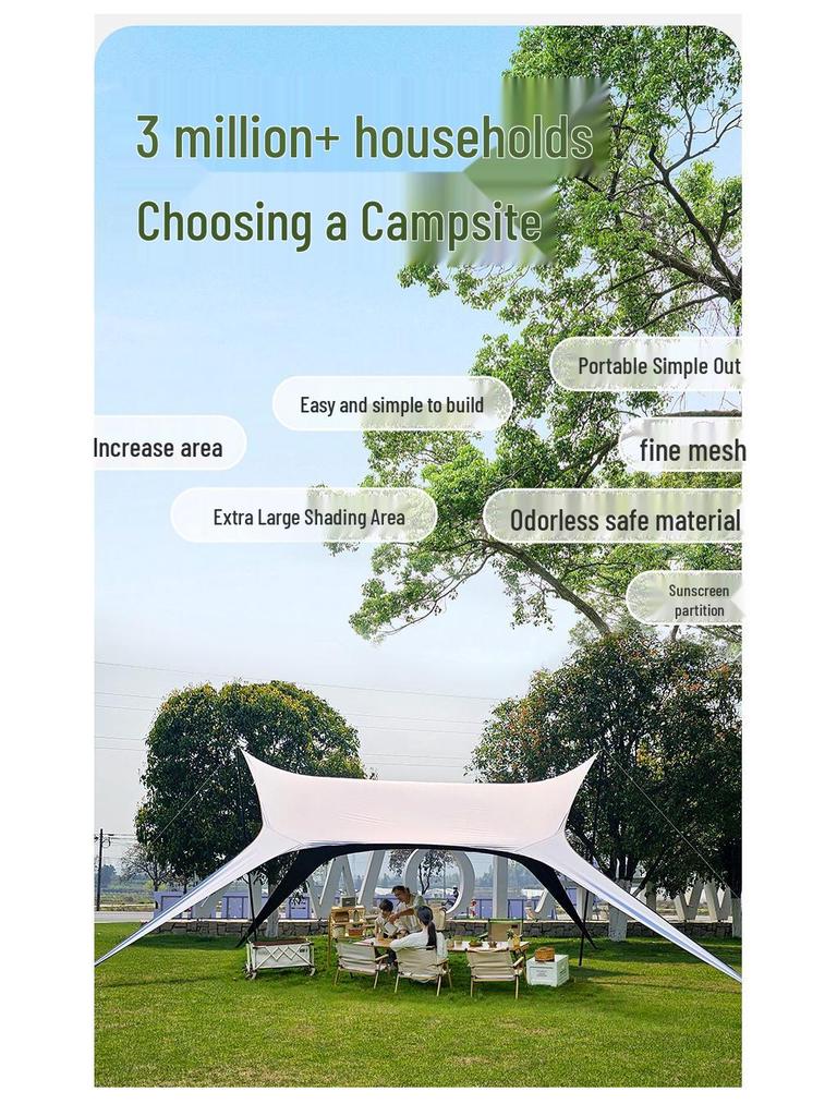 Swallowtail Black Glue Camping Awning with Silver Coating Sunshade Gazebo Tent