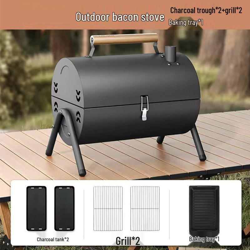 Portable Dual-Use Folding Smokeless Charcoal Grill & Frying Stove for Outdoor Camping