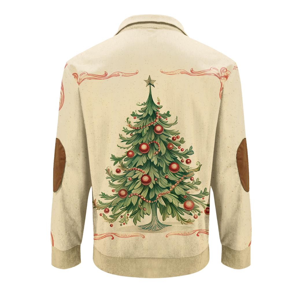 Christmas Print 3-button - Men's Stand Up Collar Sweatshirt, Outdoor Casual Hoodie With Buckle