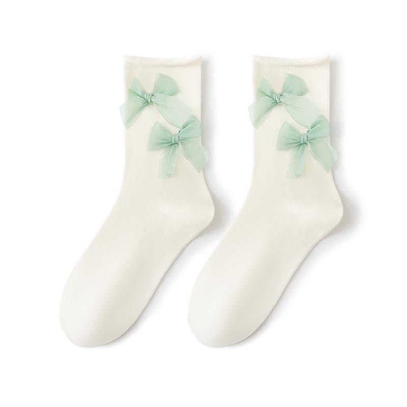 Women's 2024 Anti-Slip Mid-Tube Socks with Cute Bow and Jewelry Design for Small Leather Shoes In JK Style