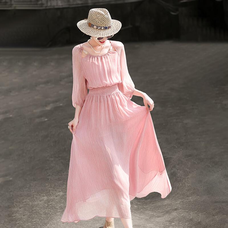 Lanseer Elegant Off-Shoulder Pink Midi Dress