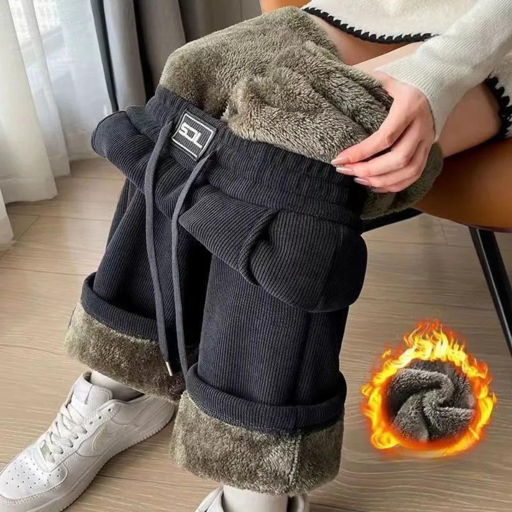Pantaloni larghi imbottiti super spessi da donna, pantaloni casual larghi e dritti alti, autunnali e invernali