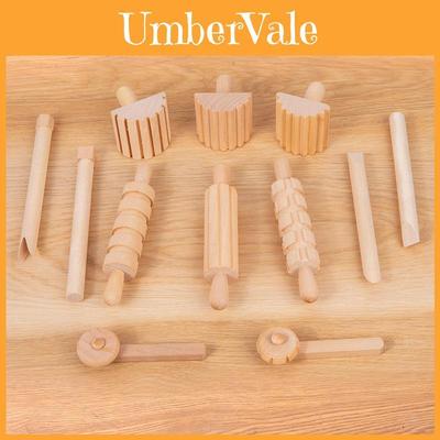 Wooden Pasta Rolling Pin With Textured Surface For Kids Diy Craft And Play