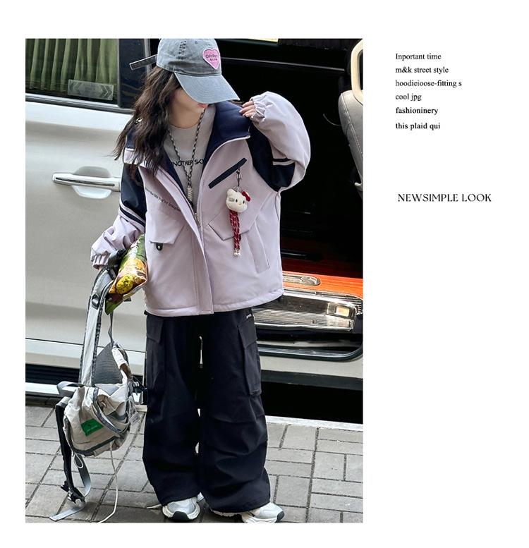Girls' Reversible Hooded Mid-Length Fleece-Lined Windbreaker (2025 Autumn/Winter Collection)