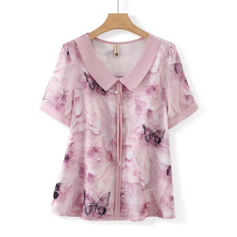 

Mom s 2026 Stylish Chinese-Style Summer T-Shirt – Short-Sleeved Fashion Top for Middle-Aged and Elderly Women XL (85-105 jin) розовый