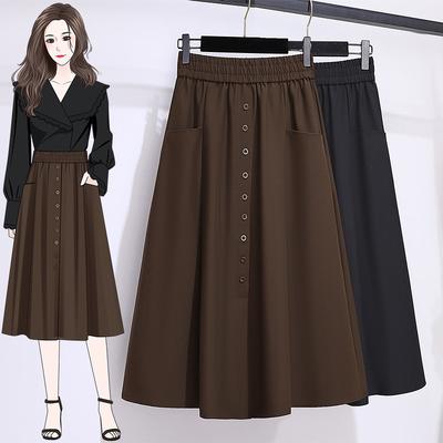 Large Size Women's A-line Skirt Mid-length Autumn New Fat MM Belly-covering and Slimming Skirt
