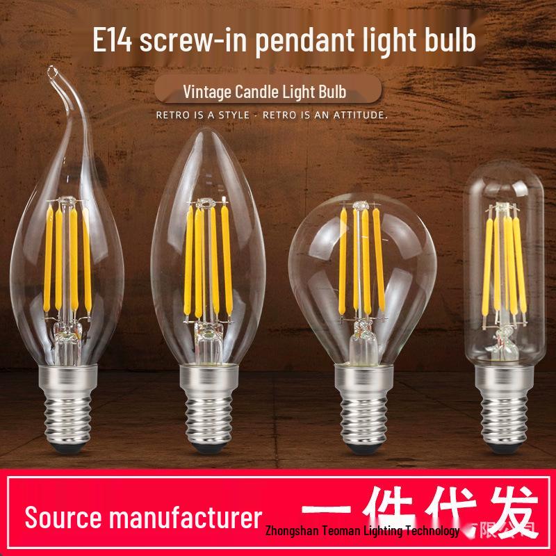 E14 LED Edison Candle Bulb, Warm Light, Flame Tip, C35 Crystal Imitation Tungsten Filament, Retro Super Bright.