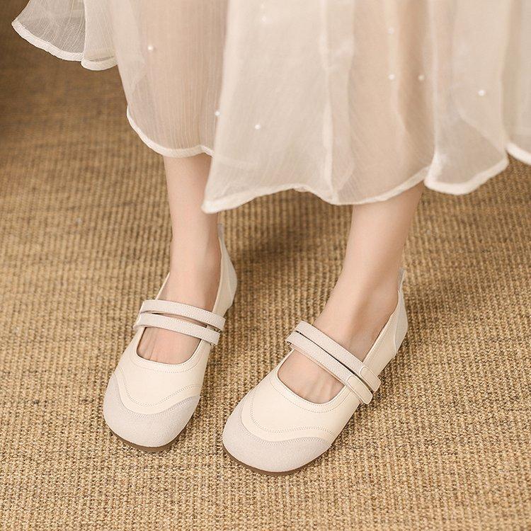 Casual Silver Mary Jane Shoes Female Commuter Single Shoes Autumn Hundred with A Word with Velcro Flat Shoes