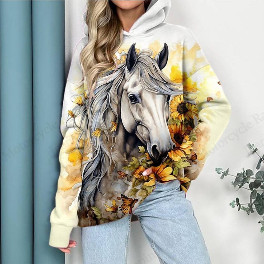 Horse Pattern 3d Print Hoodie Women Fashion Large Hoodie Sweatshirt Women Sweat Animal Coat Female Clothes Winter Fall Tracksuit
