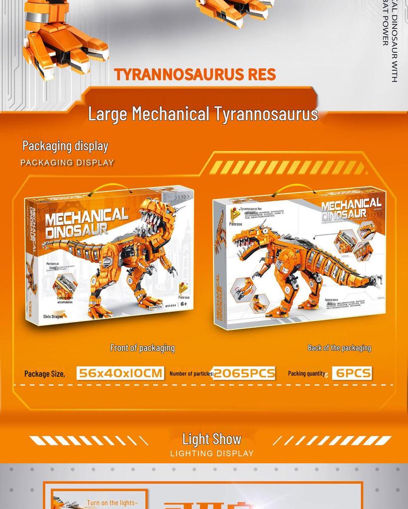 Jurassic Challenge: Light-Up Mechanical Dinosaur Building Blocks (Allosaurus & T-Rex) Toy for Boys