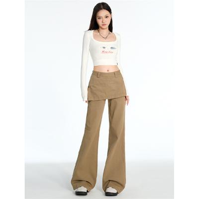 Autumn American Retro Fake Two Piece Design Slightly Spicy Casual Pants Women'S Loose Floor Pants