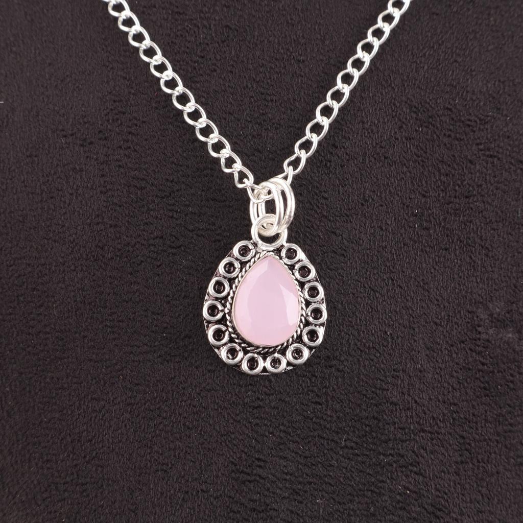 Rose Chalcedony Stone Artisan Handcrafted Wife Gift Pendant 925 Sterling Silver PP-26-15