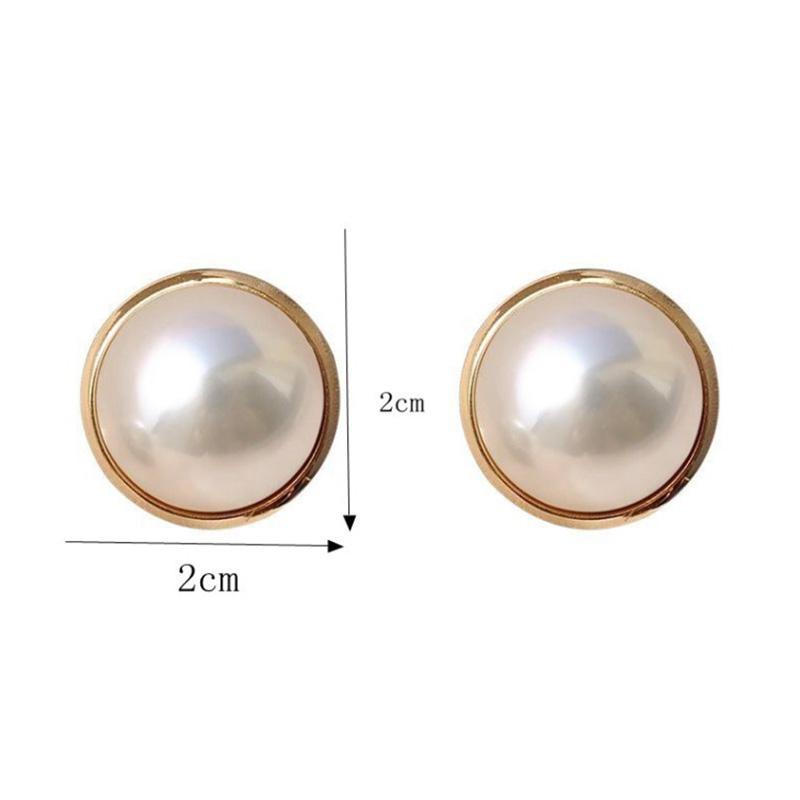 Korean Big Round Simulated Pearl Stud Earrings For Women  Classic