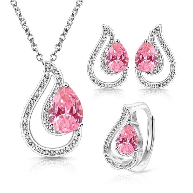 European and American Jewelry Colorful Treasures Banquet Women's Necklace, Earrings Ring Set Accessories