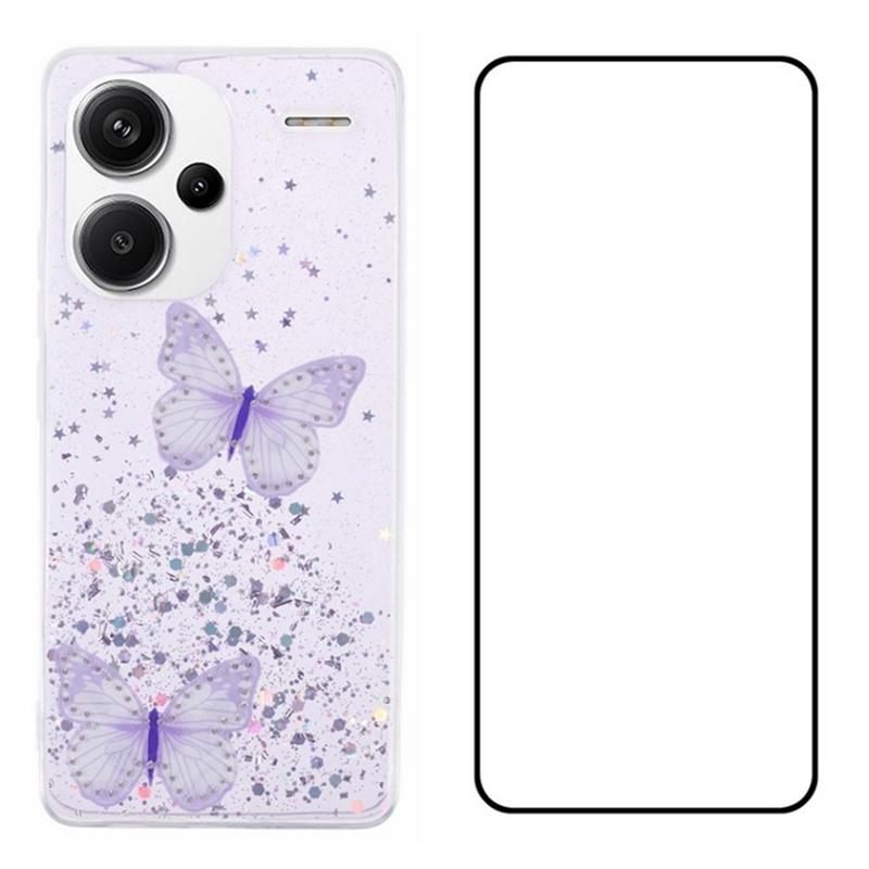 For Xiaomi Redmi Note 13 Pro+ 5G Case TPU Phone Cover with Screen Film 3D Butterfly Bling