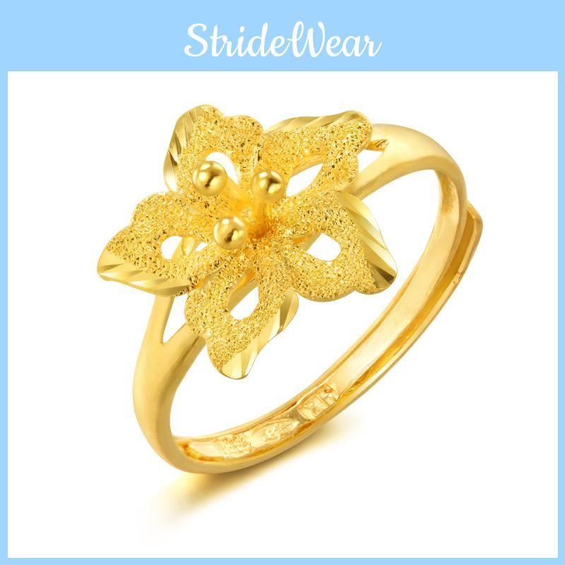 Blossom Purple Trendy Flower Ring For Women Elegant Gold Plated Brass Adjustable Design