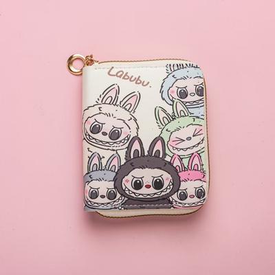 Labubu Small Wallet Girly Short Cute Folding Card Holder Student Small ID Wallet Coin Purse KTY